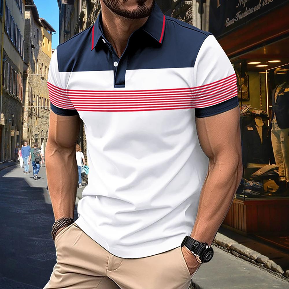 Men Striped Polo Collar T-shirt