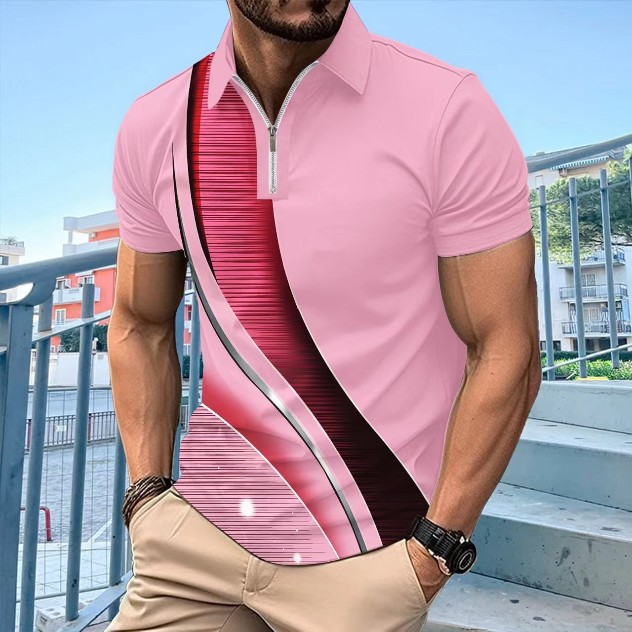 Men Abstract Polo Collar T-shirt