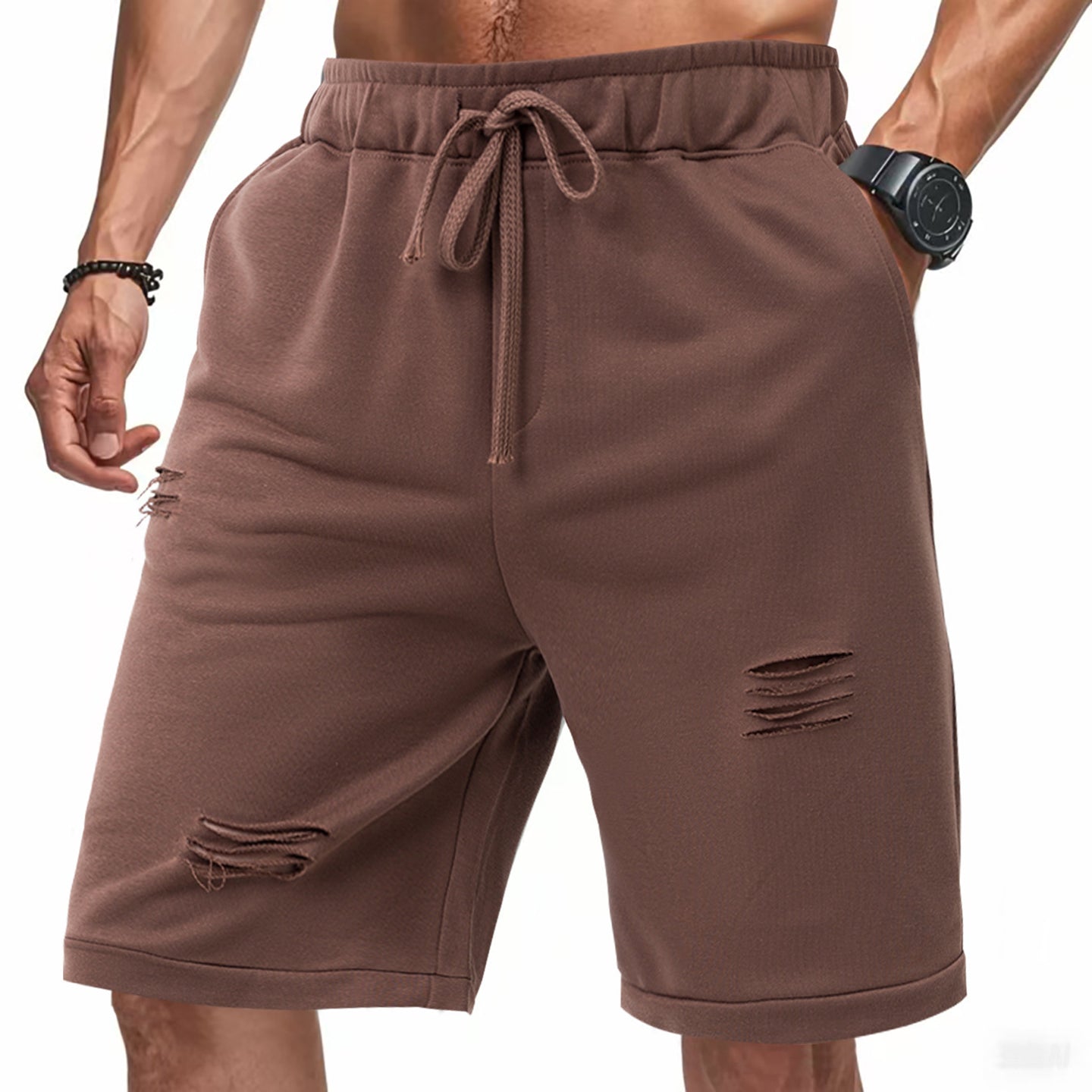 Men Regular Fit Mid-Rise Distressed Regular Shorts
