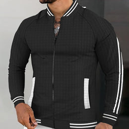 Men Stand Collar Striped Casual Bomber Jacket