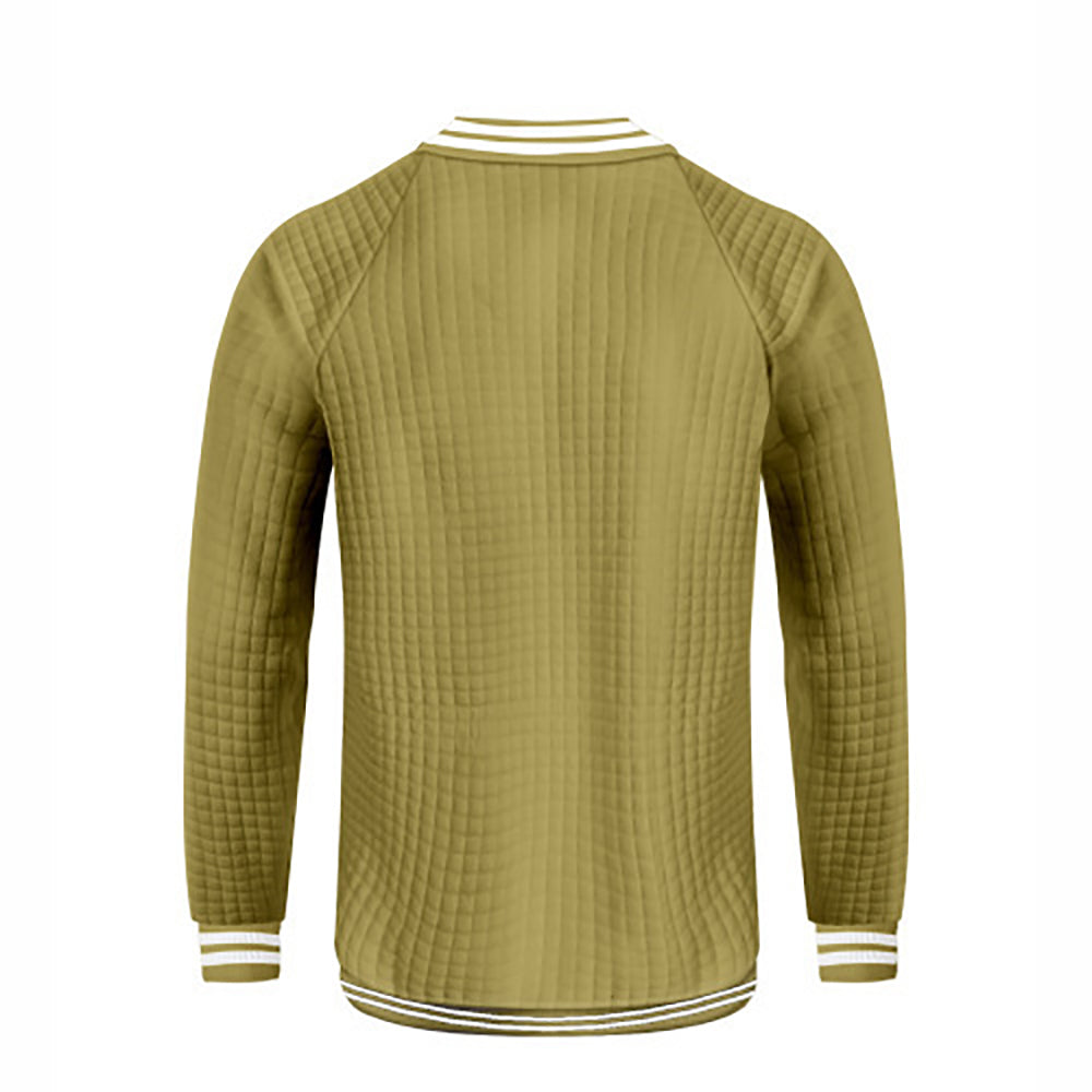 Olive & White Stand Collar Casual Bomber Jacket