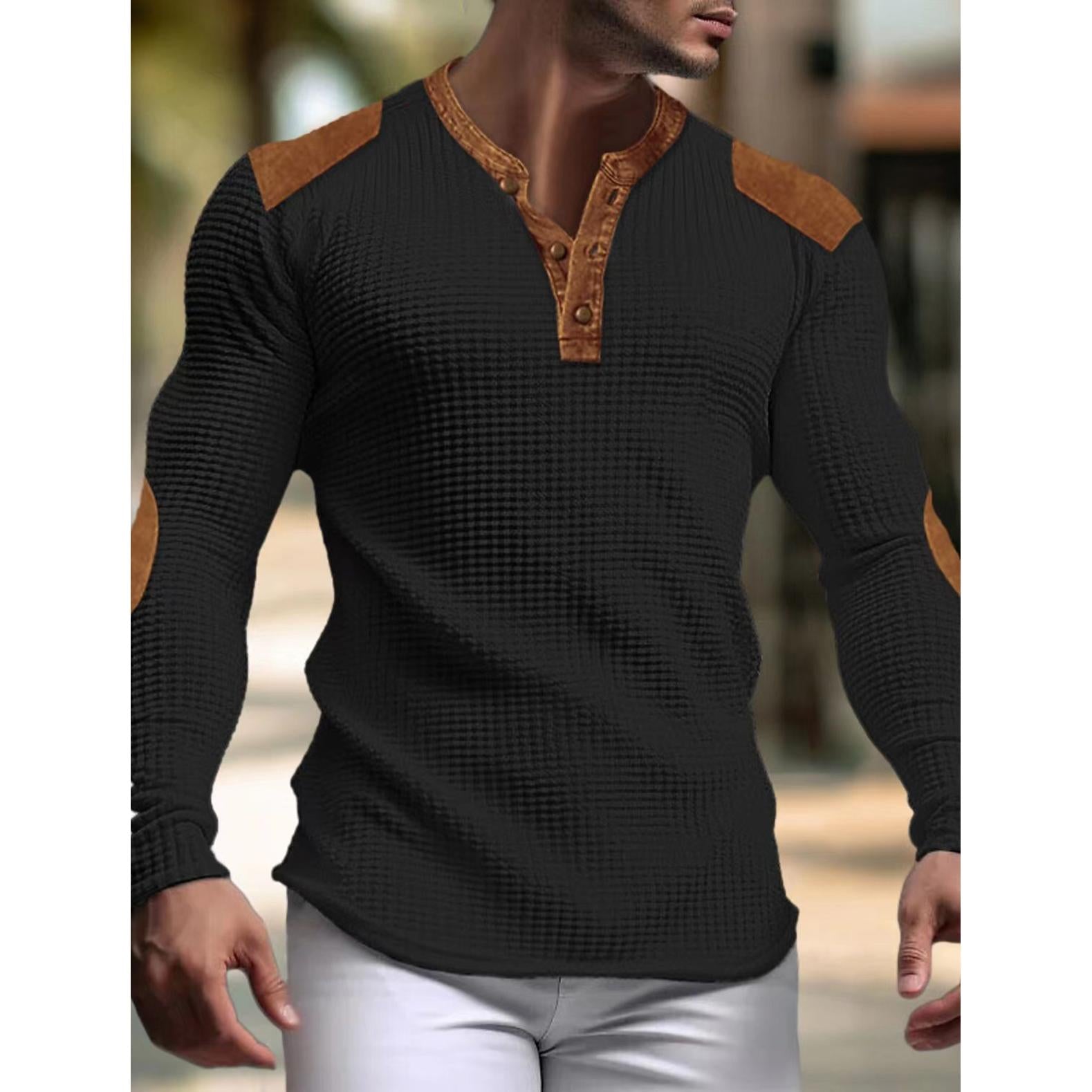 Men Self Design Henley Neck T-shirt