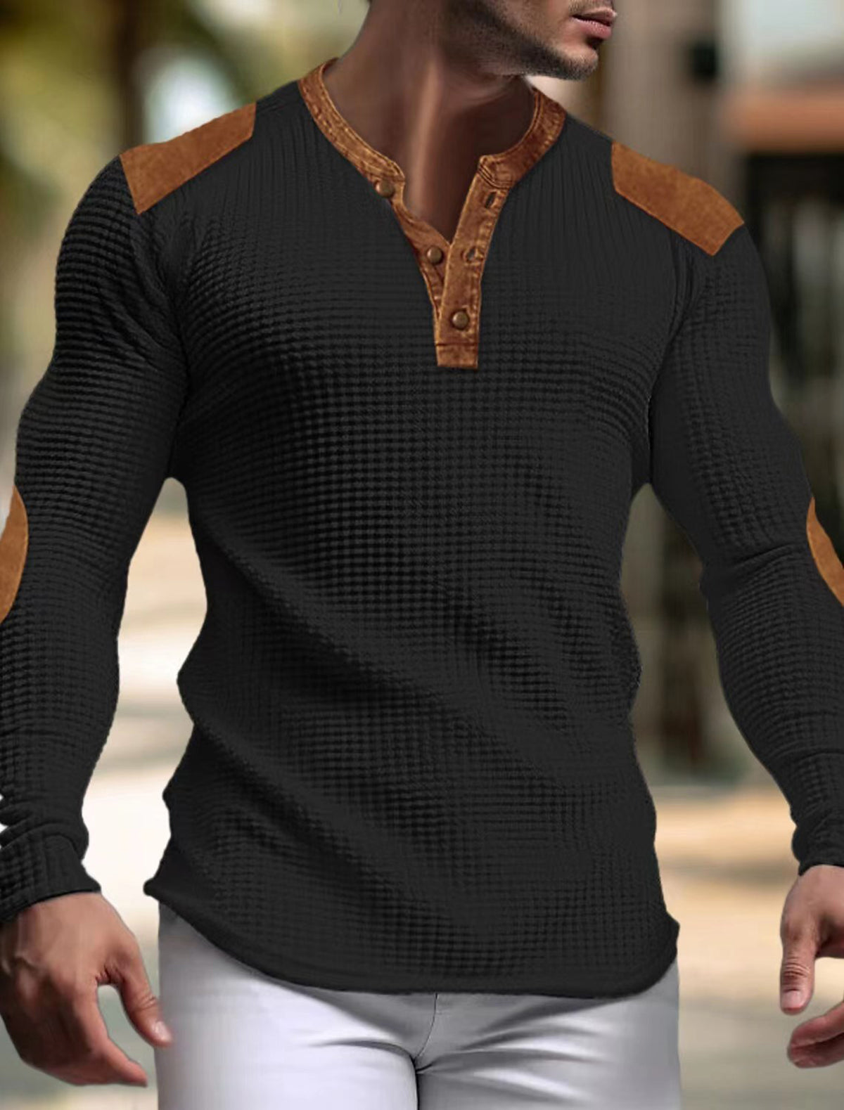 Men Self Design Henley Neck T-shirt