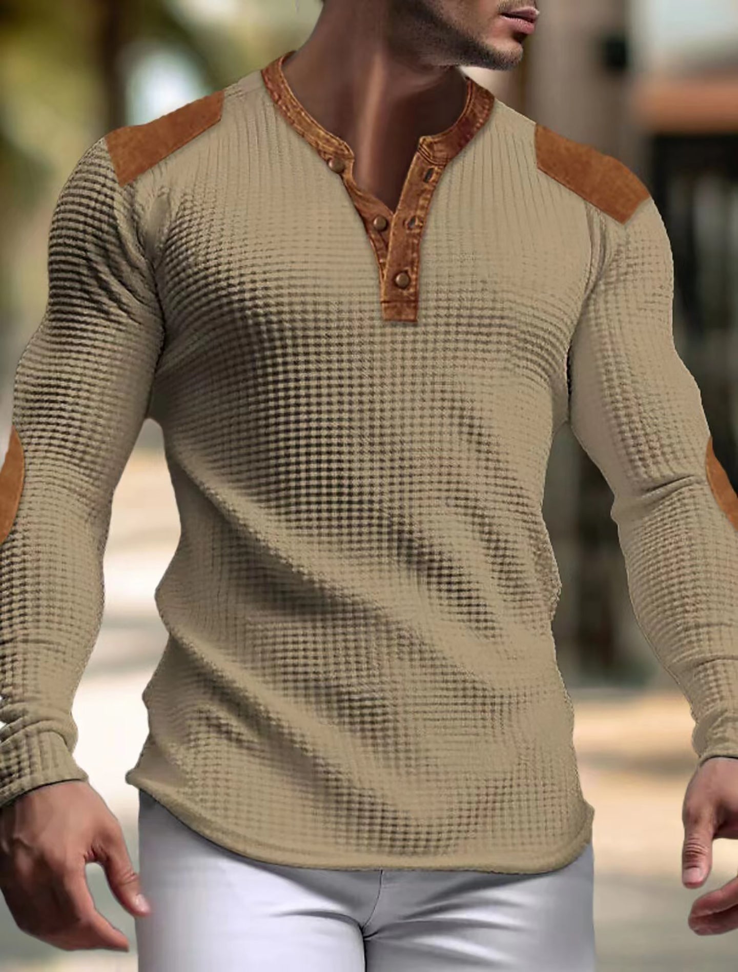 Men Self Design Henley Neck Slim Fit T-shirt