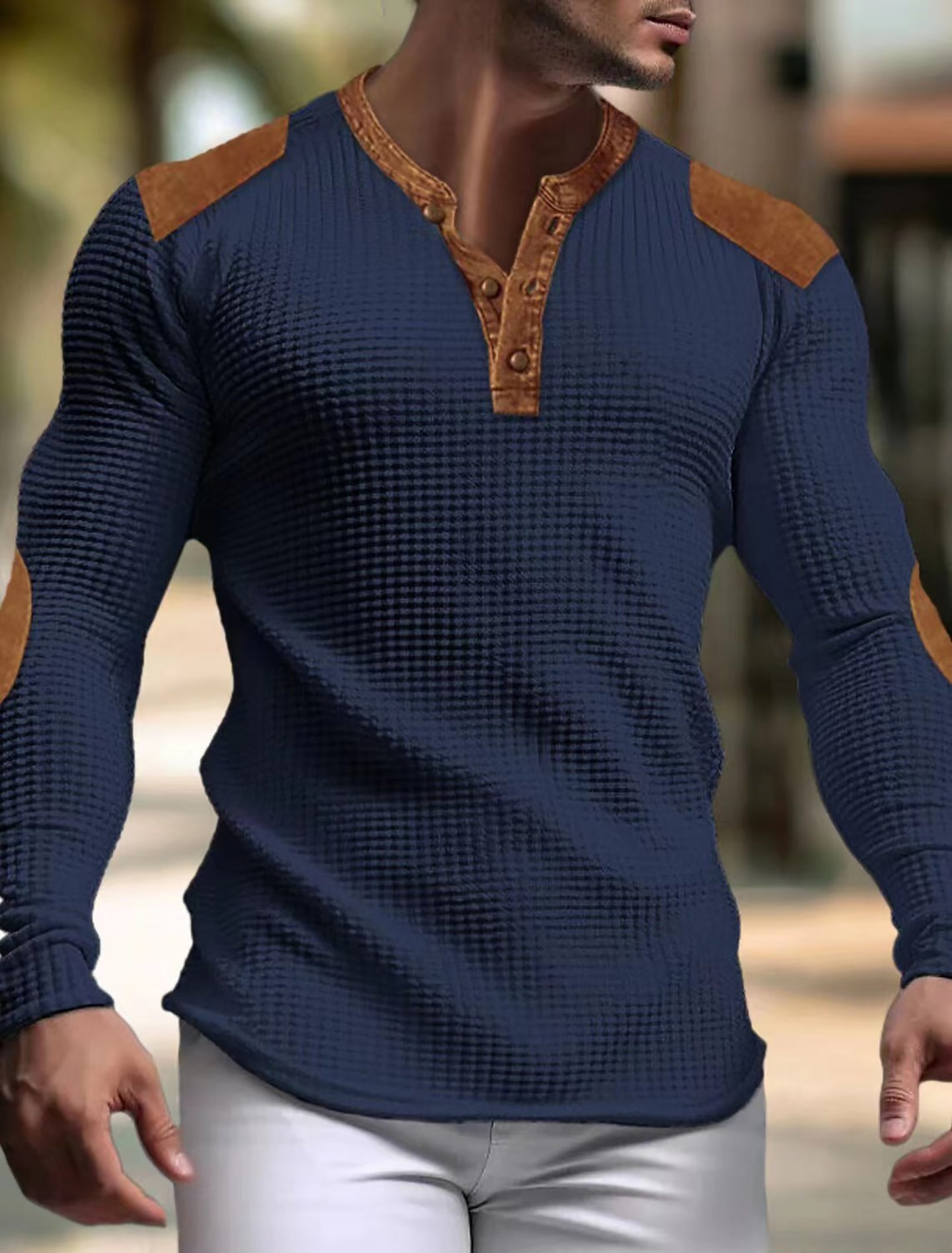 Men Self Design Henley Neck Slim Fit T-shirt