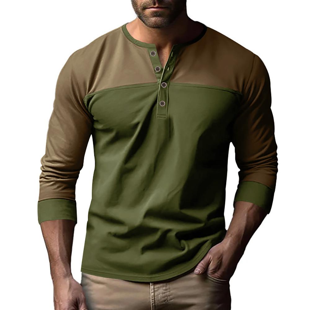 Men Colourblocked Henley Neck T-shirt