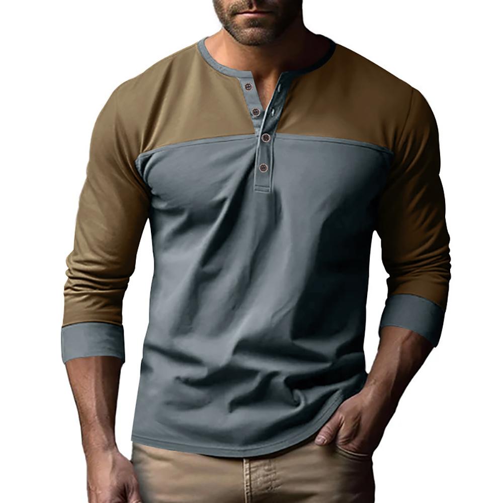 Men Colourblocked Henley Neck T-shirt