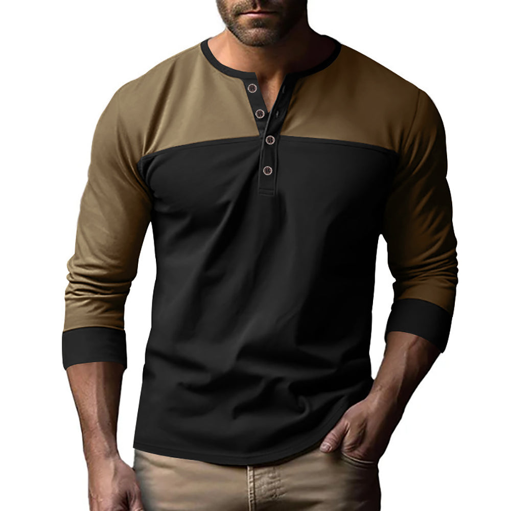 Men Colourblocked Henley Neck T-shirt