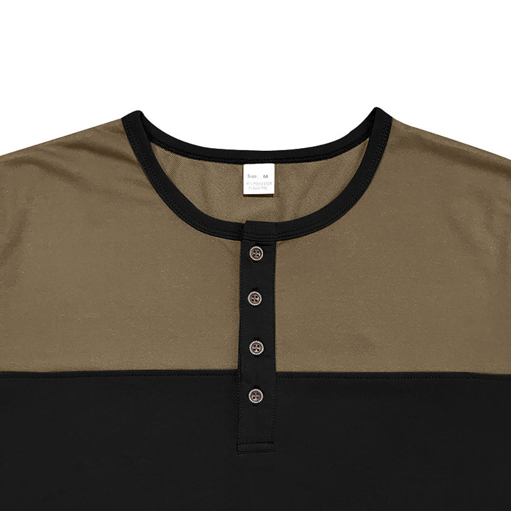 Men Colourblocked Henley Neck T-shirt