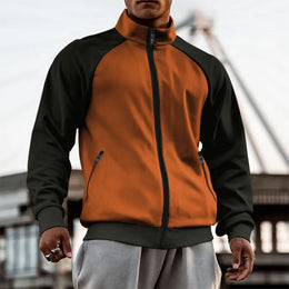 Men Mock Collar Colourblocked Casual Bomber Jacket