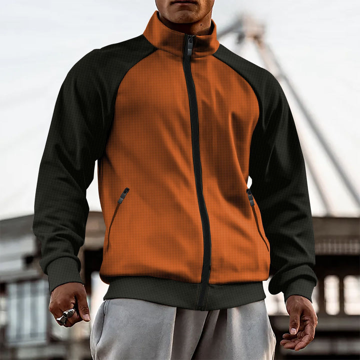 Men Mock Collar Colourblocked Casual Bomber Jacket
