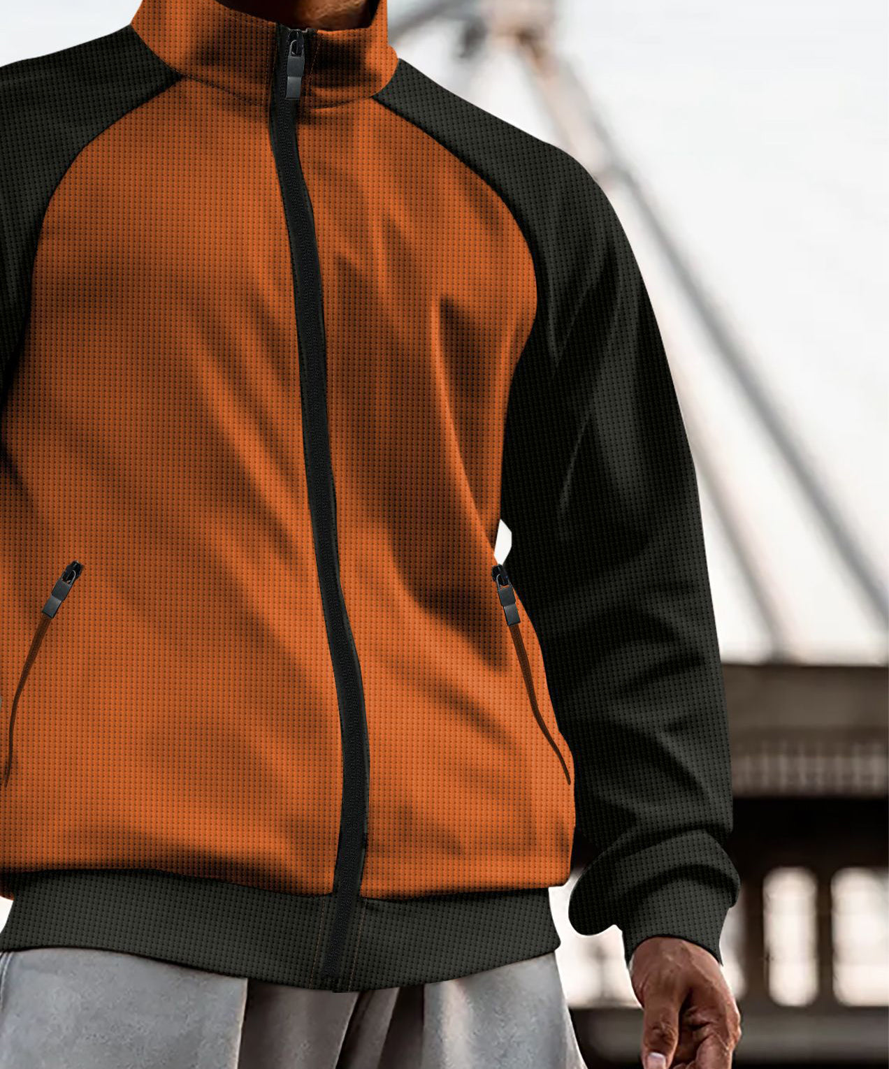 Men Mock Collar Colourblocked Casual Bomber Jacket
