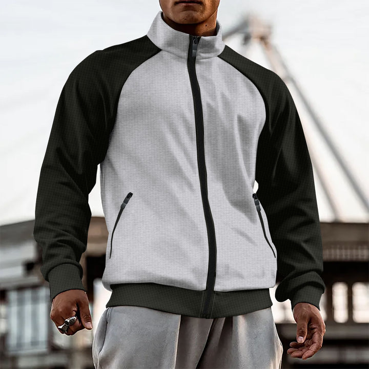 Men Mock Collar Colourblocked Casual Bomber Jacket
