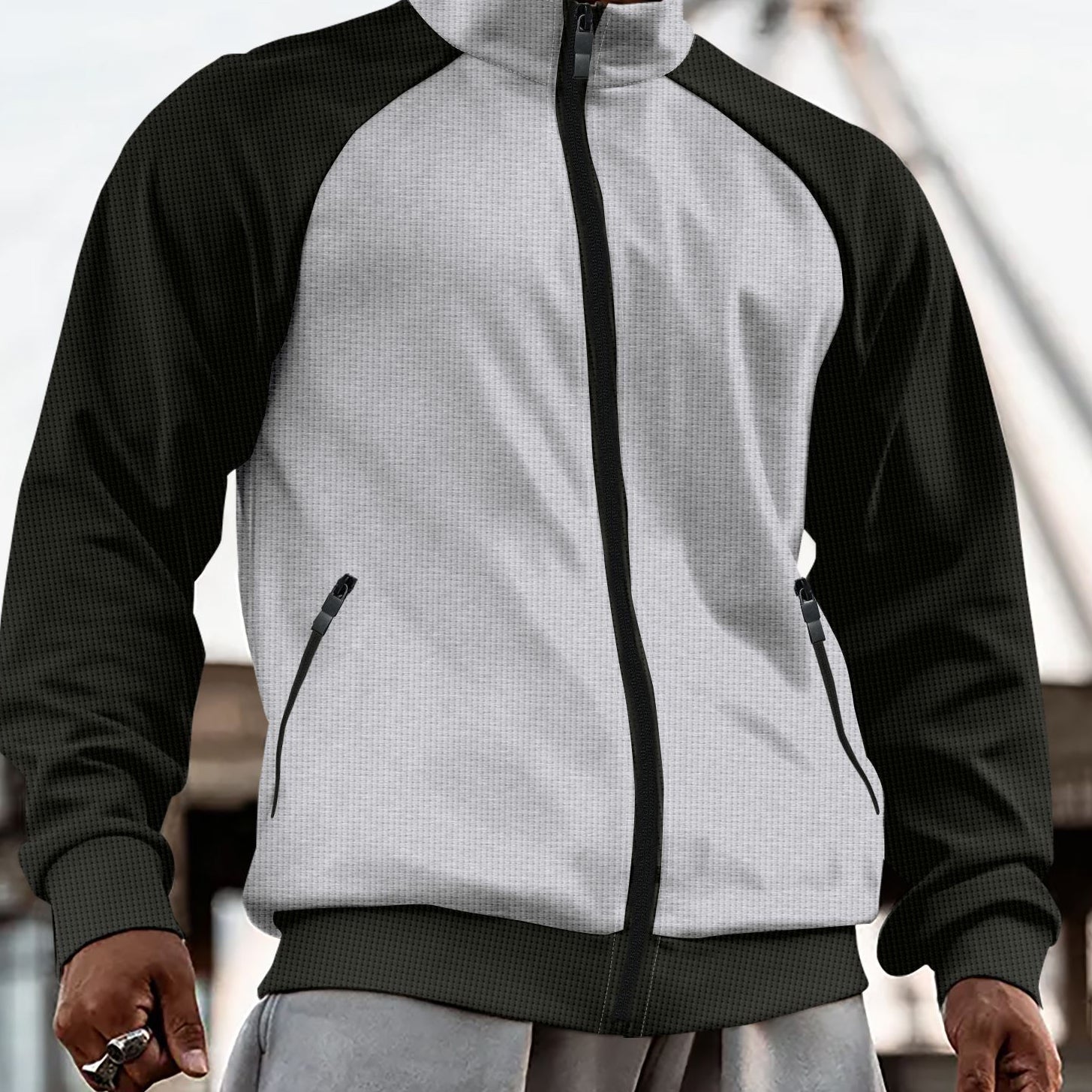 Men Mock Collar Colourblocked Casual Bomber Jacket