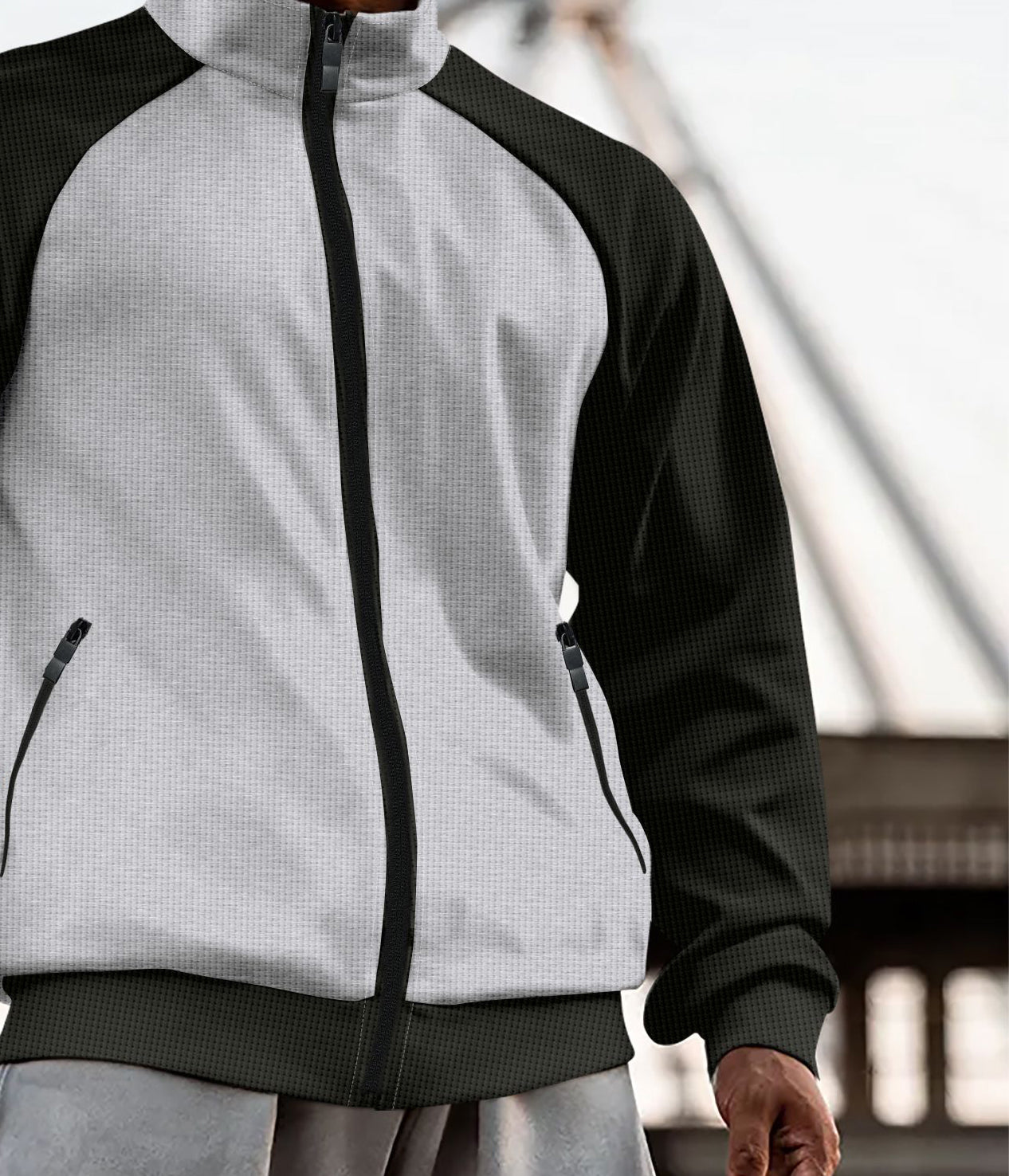 Men Mock Collar Colourblocked Casual Bomber Jacket