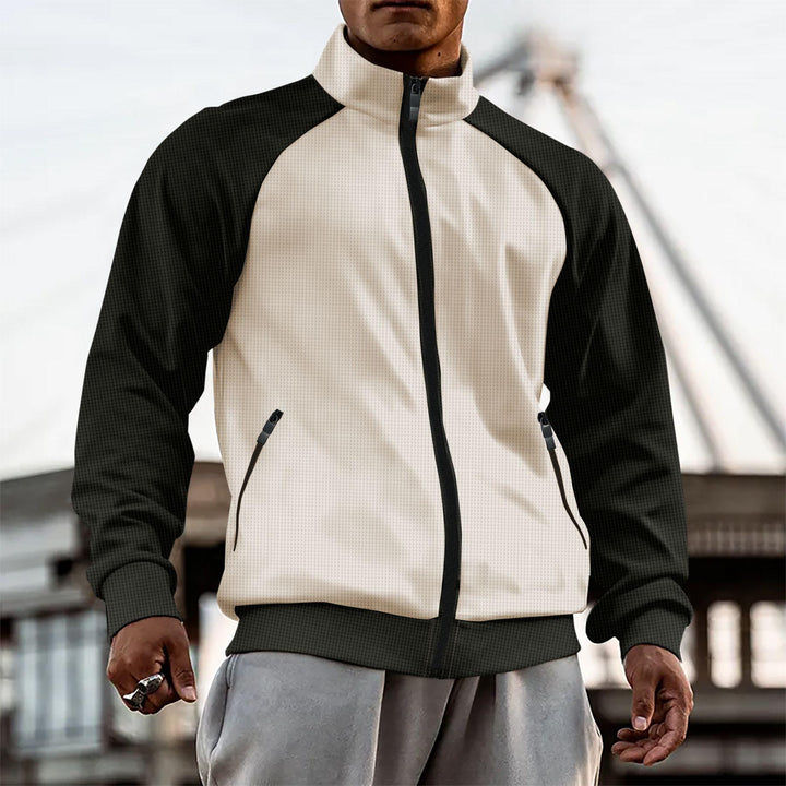 Men Mock Collar Colourblocked Casual Bomber Jacket