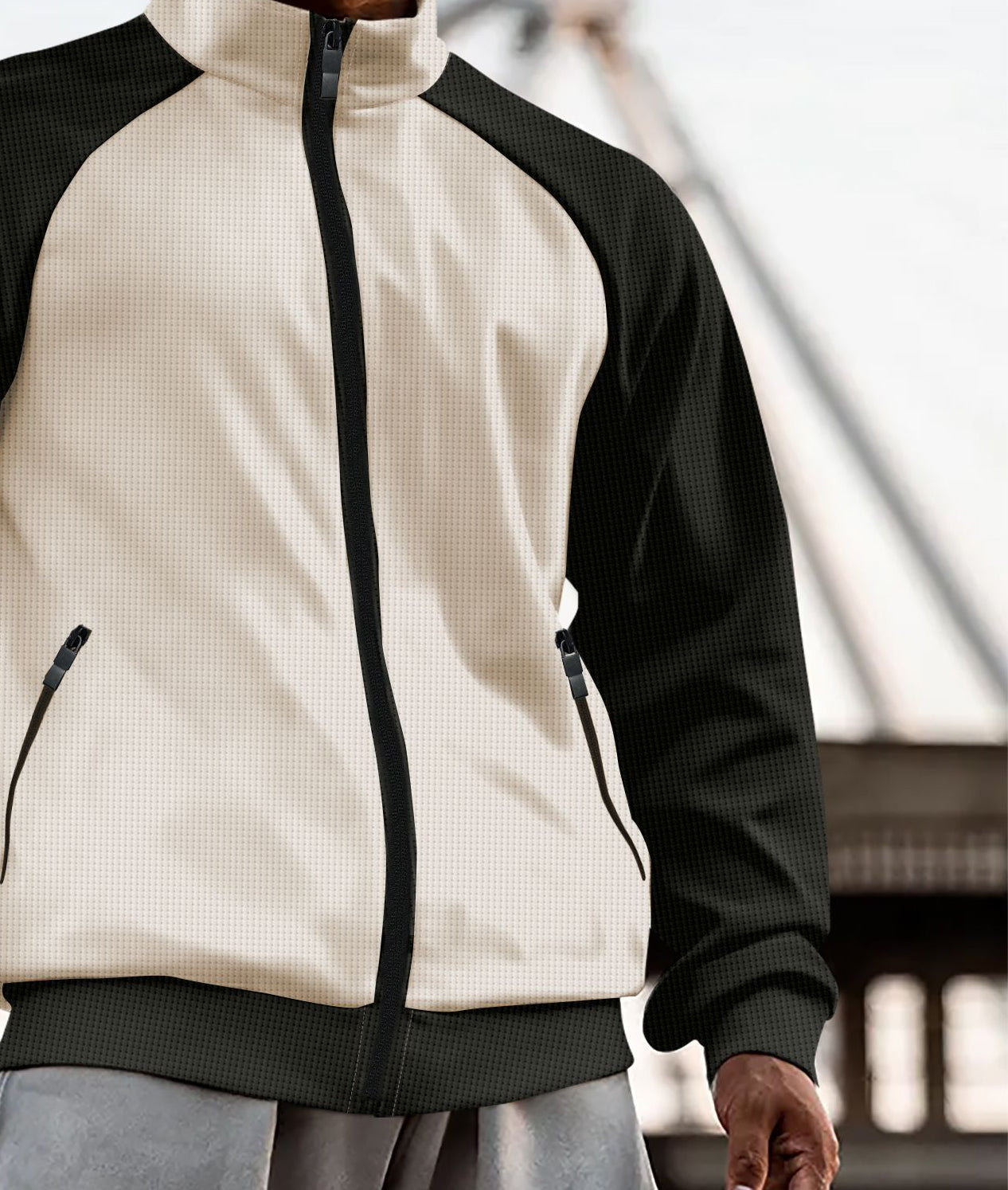Men Mock Collar Colourblocked Casual Bomber Jacket