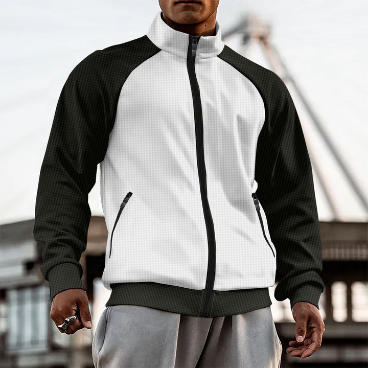 Men Mock Collar Colourblocked Casual Bomber Jacket