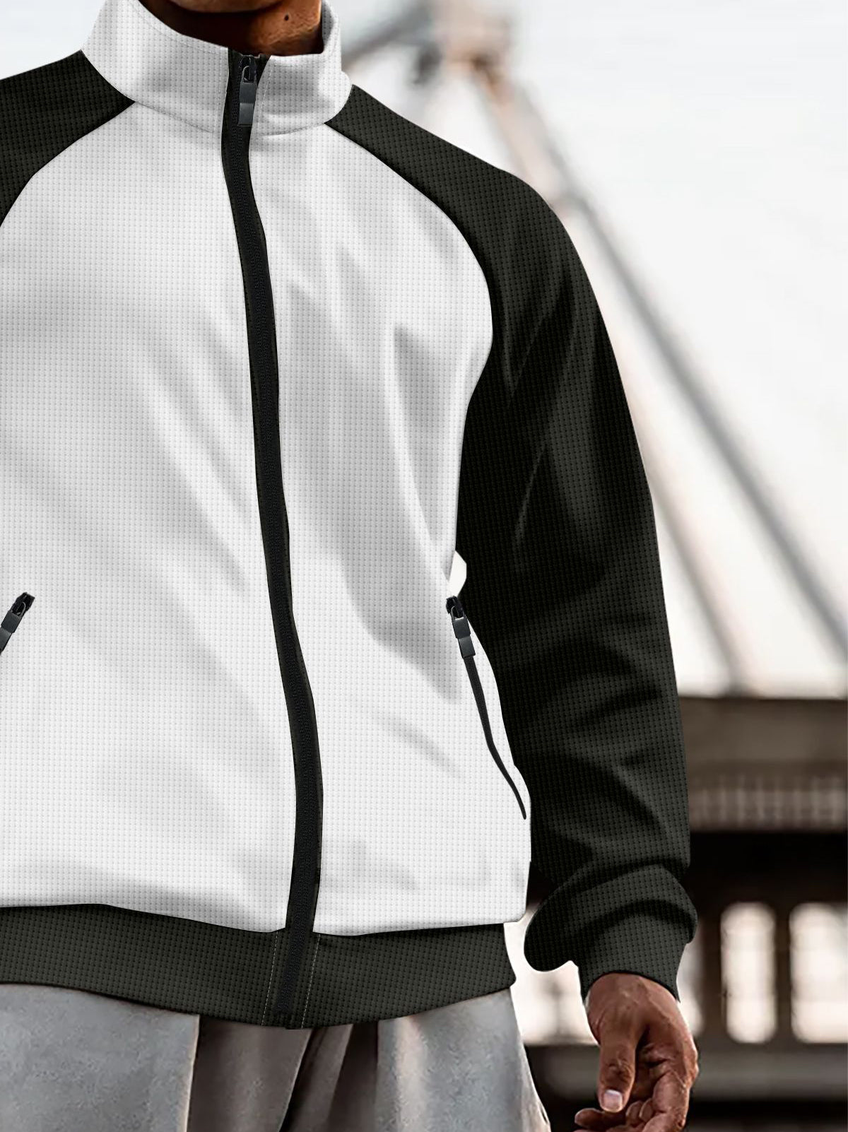 Men Mock Collar Colourblocked Casual Bomber Jacket