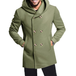 Men Long Sleeves Stand Collar Overcoat
