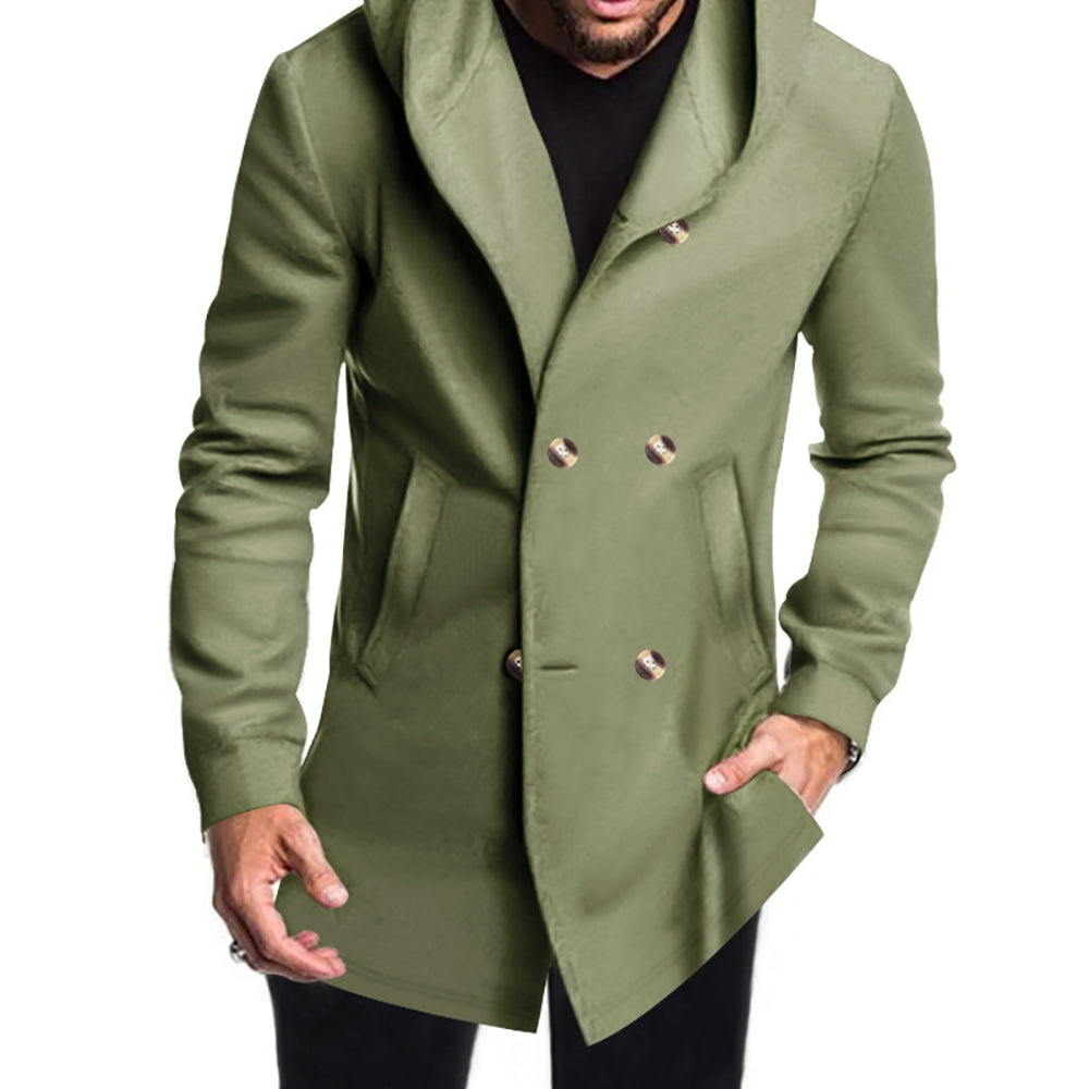 Men Long Sleeves Stand Collar Overcoat