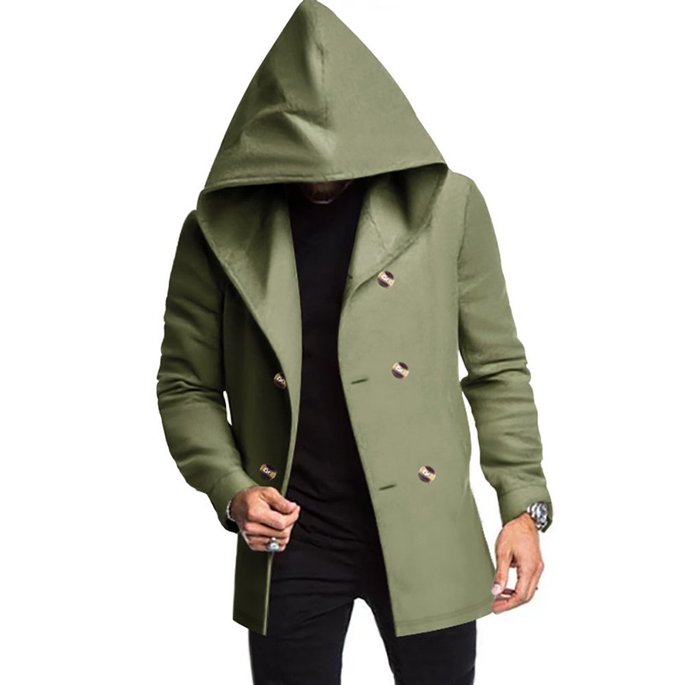 Men Long Sleeves Stand Collar Overcoat