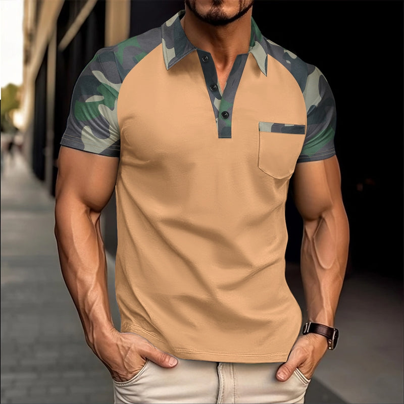 Men Camouflage Print Colourblocked Slim Fit T-shirt