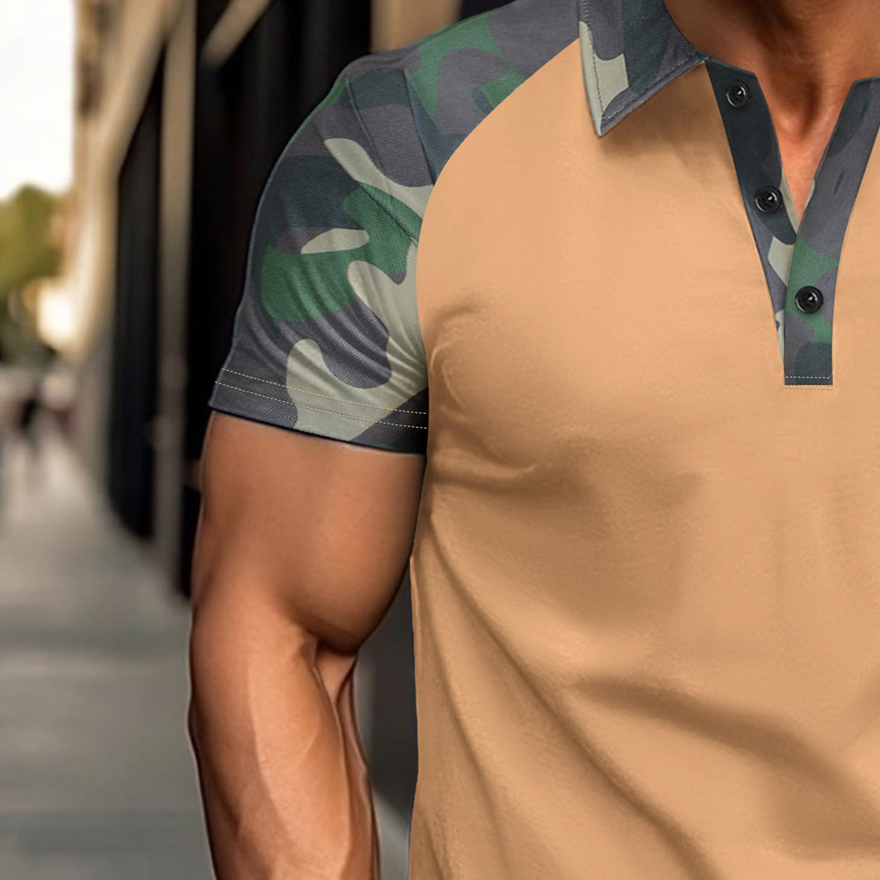 Men Camouflage Print Colourblocked Slim Fit T-shirt