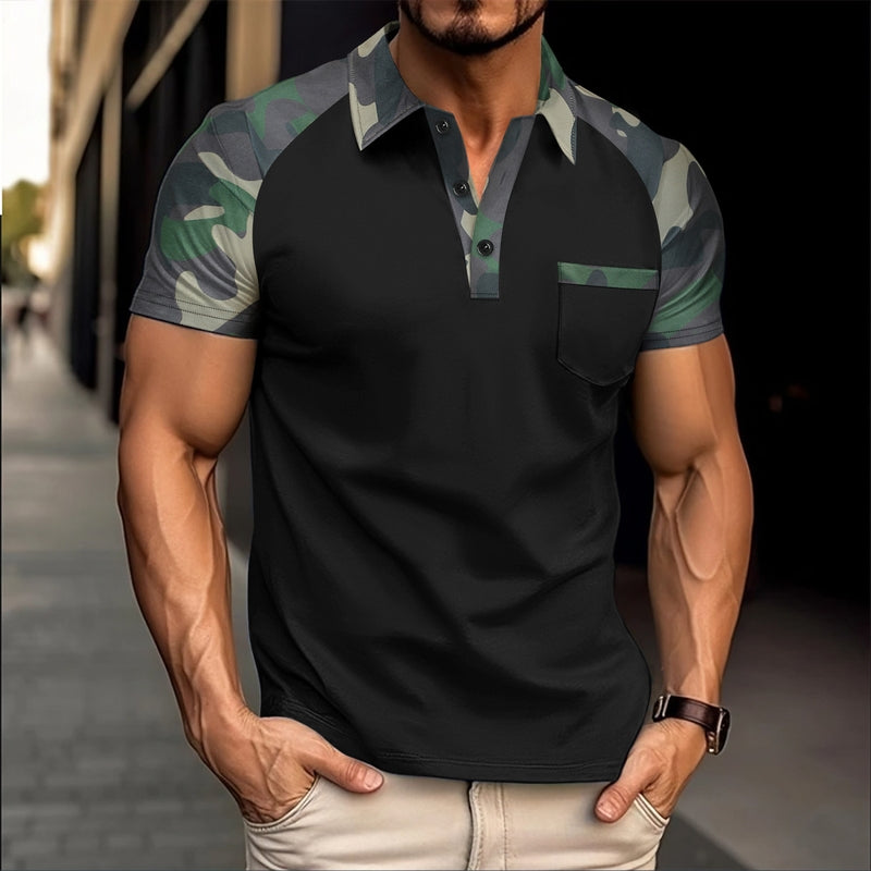 Men Polo Collar Raglan Sleeves Slim Fit T-shirt