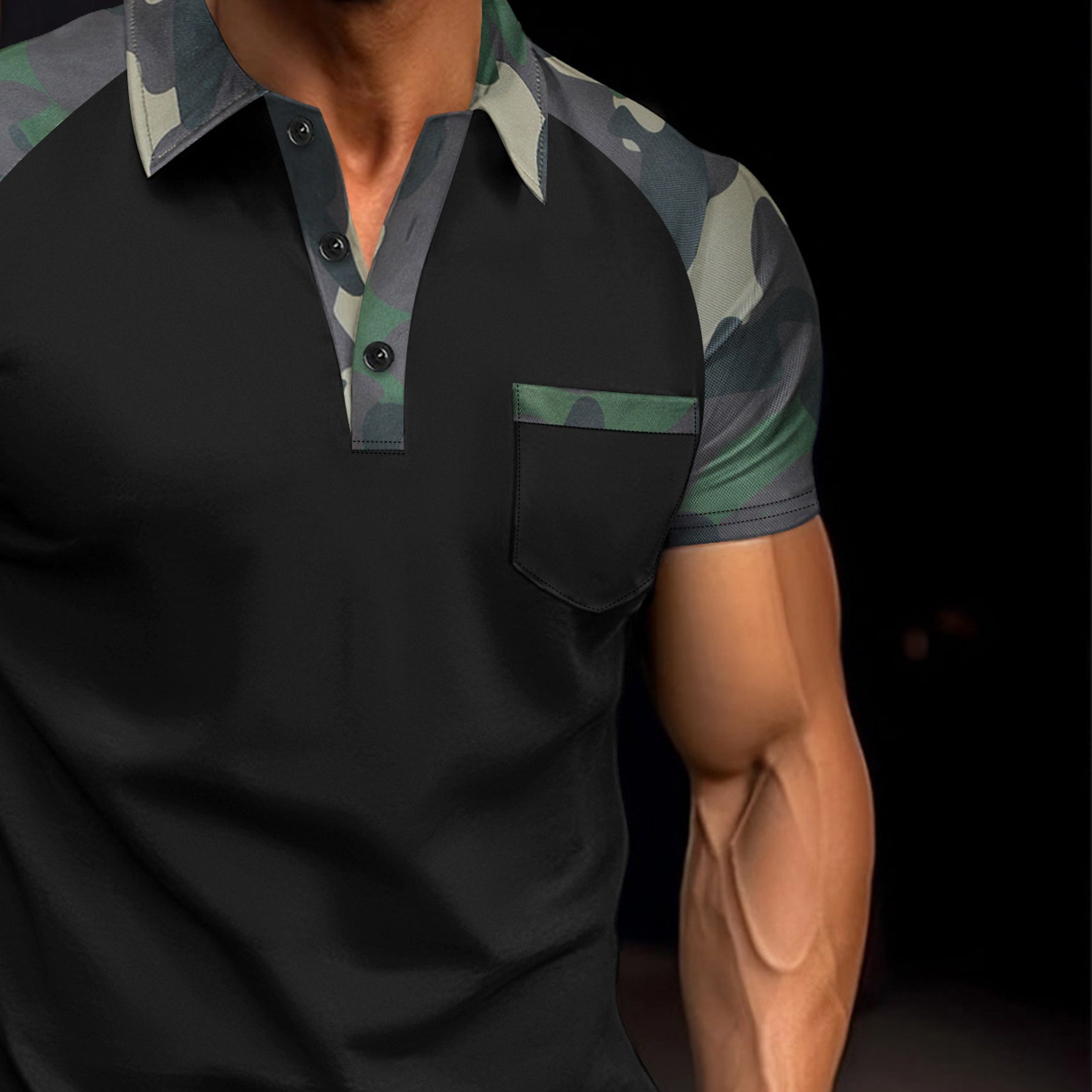 Men Polo Collar Raglan Sleeves Slim Fit T-shirt