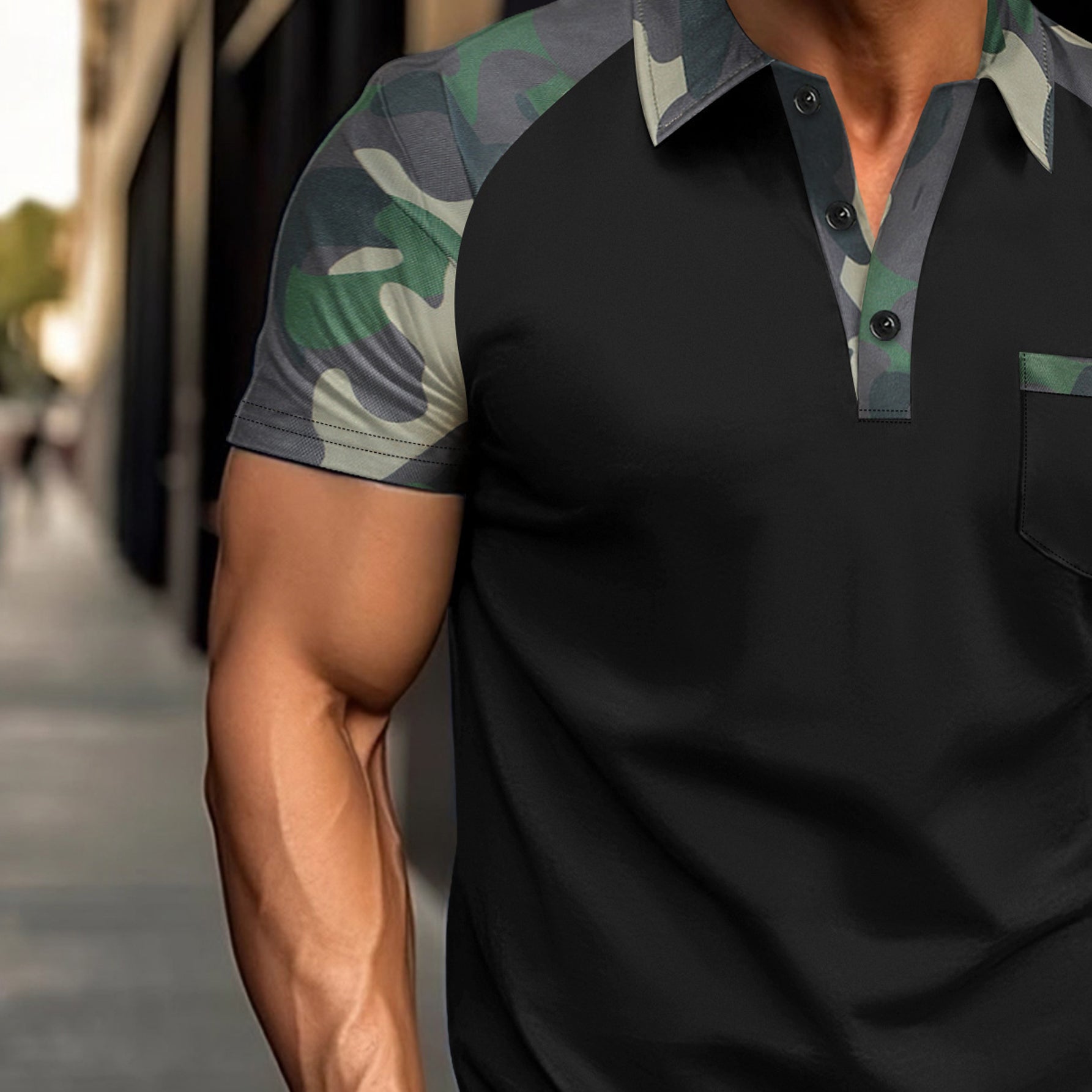 Men Polo Collar Raglan Sleeves Slim Fit T-shirt