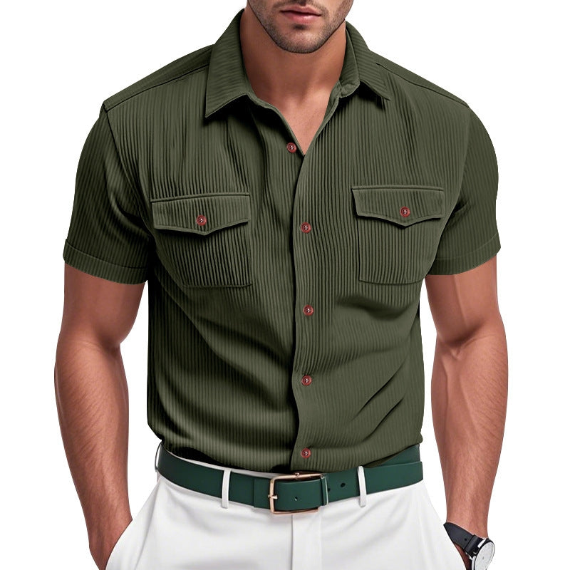 Men Vertical Striped Spread Collar Casual Shirt