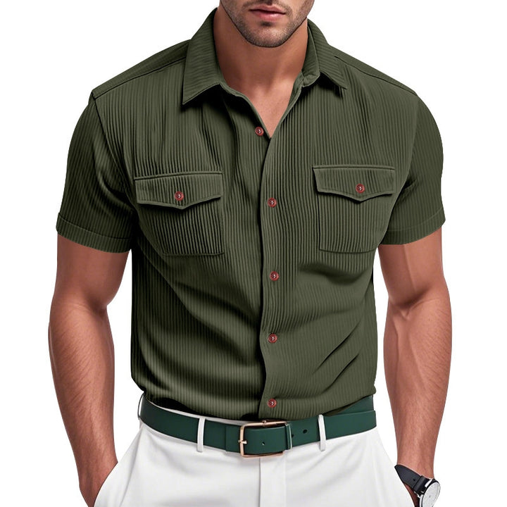 Men Vertical Striped Spread Collar Casual Shirt