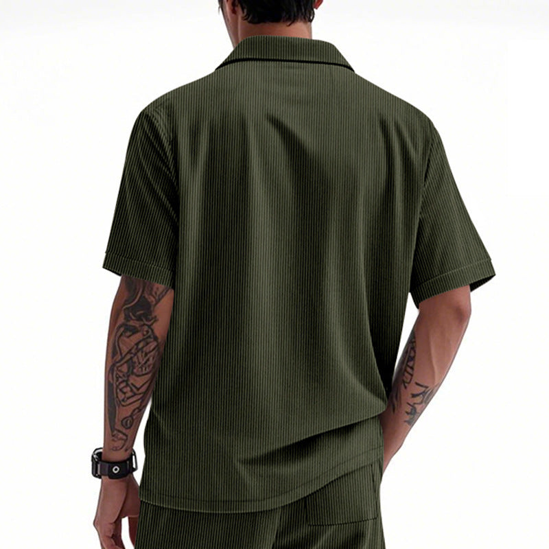 Men Vertical Striped Spread Collar Casual Shirt