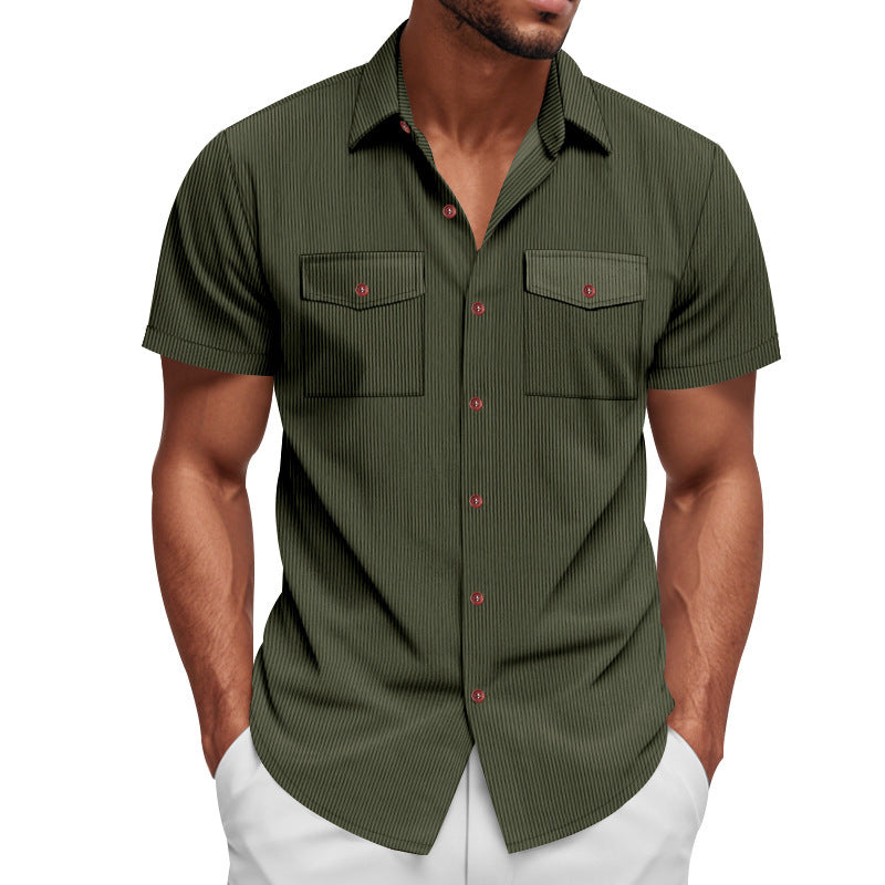 Men Vertical Striped Spread Collar Casual Shirt