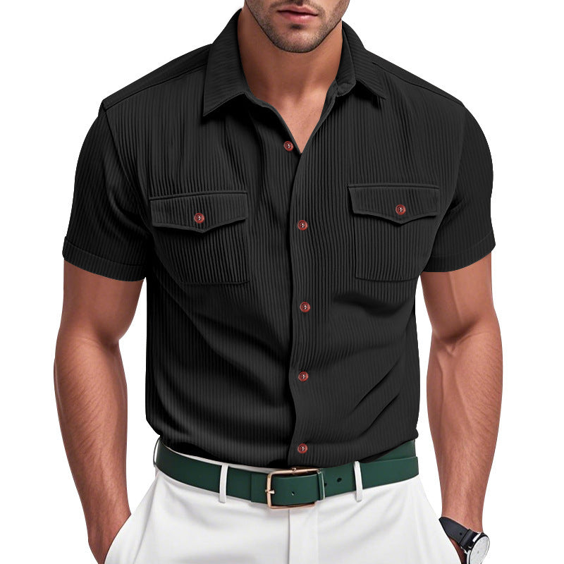 Men Vertical Striped Spread Collar Casual Shirt