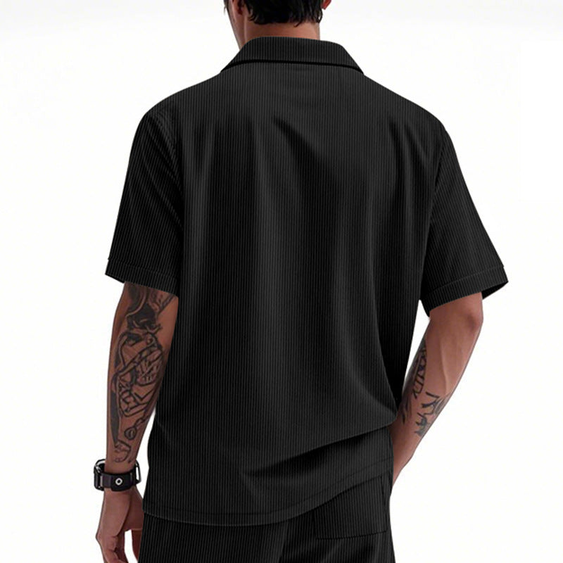 Men Vertical Striped Spread Collar Casual Shirt