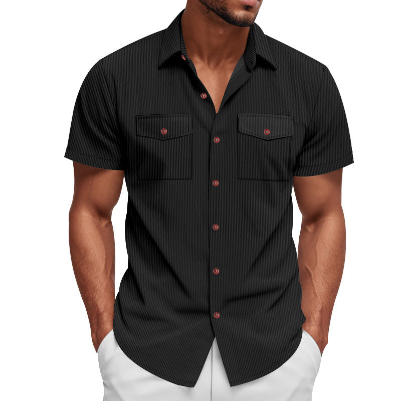 Men Vertical Striped Spread Collar Casual Shirt