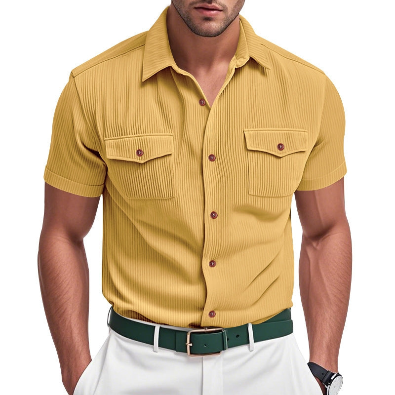 Men Vertical Striped Spread Collar Casual Shirt