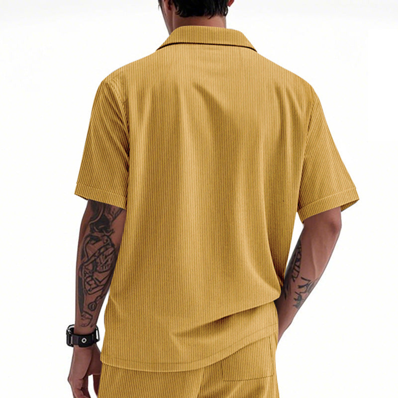 Men Vertical Striped Spread Collar Casual Shirt