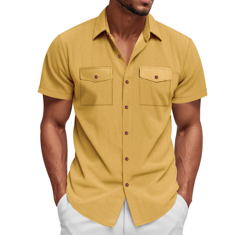 Men Vertical Striped Spread Collar Casual Shirt