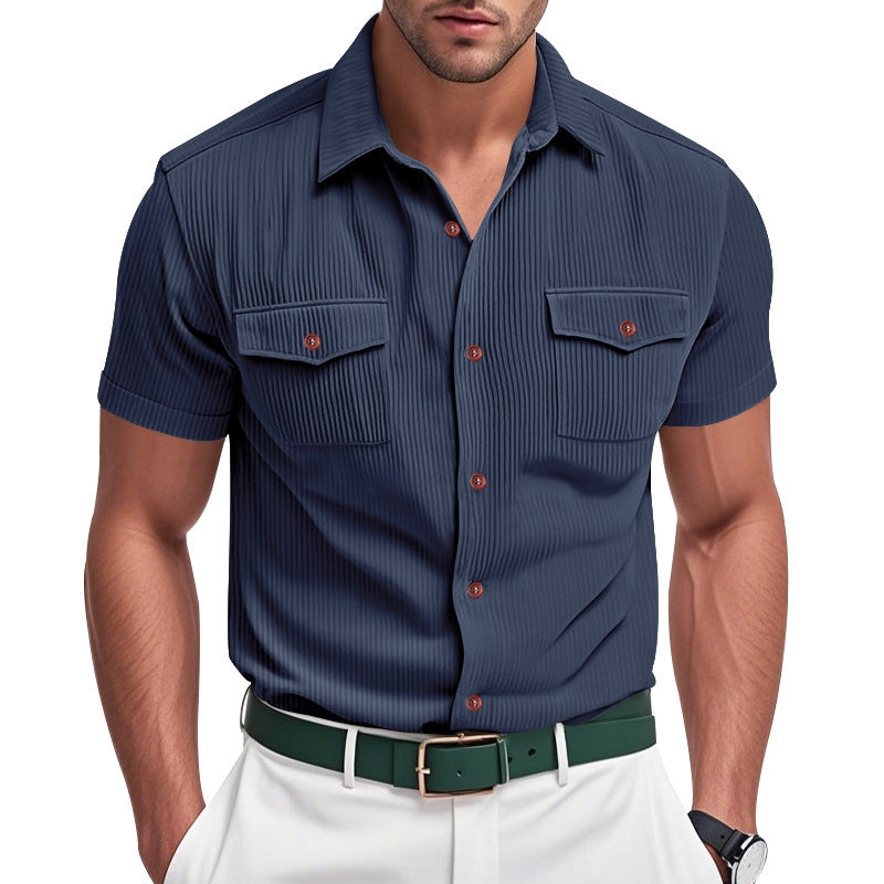 Men Vertical Striped Spread Collar Casual Shirt