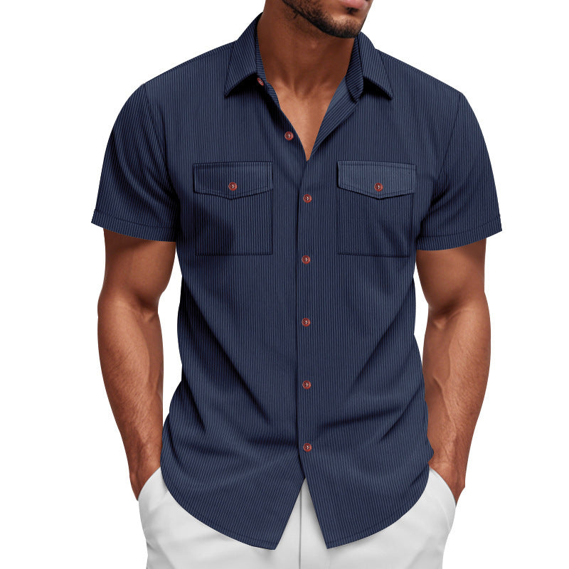 Men Vertical Striped Spread Collar Casual Shirt