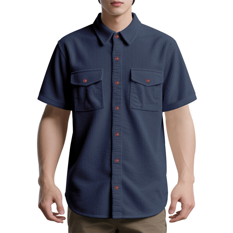 Men Vertical Striped Spread Collar Casual Shirt