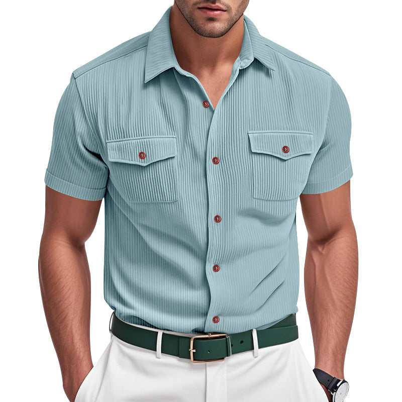 Men Vertical Striped Spread Collar Casual Shirt