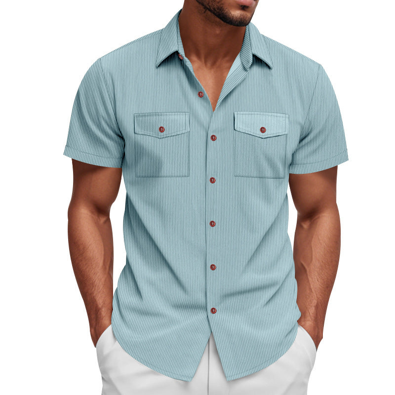 Men Vertical Striped Spread Collar Casual Shirt