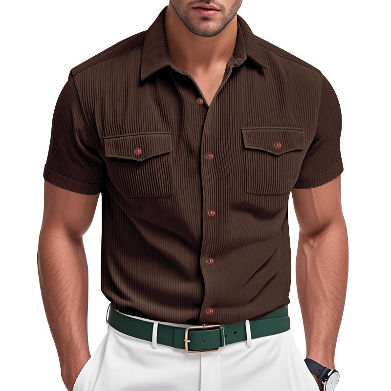 Men Vertical Striped Spread Collar Casual Shirt