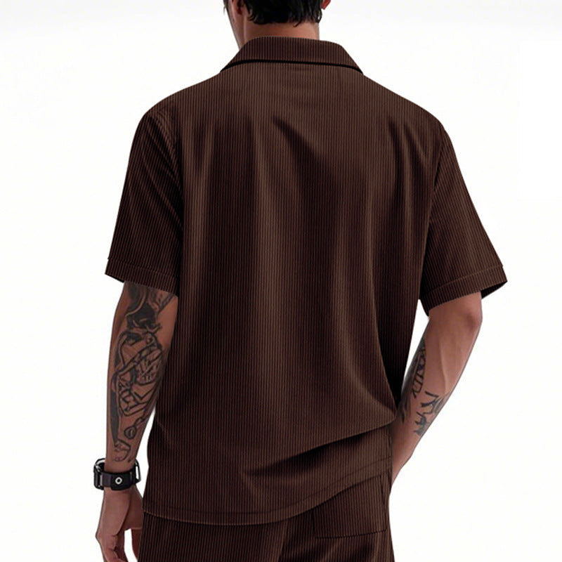 Men Vertical Striped Spread Collar Casual Shirt