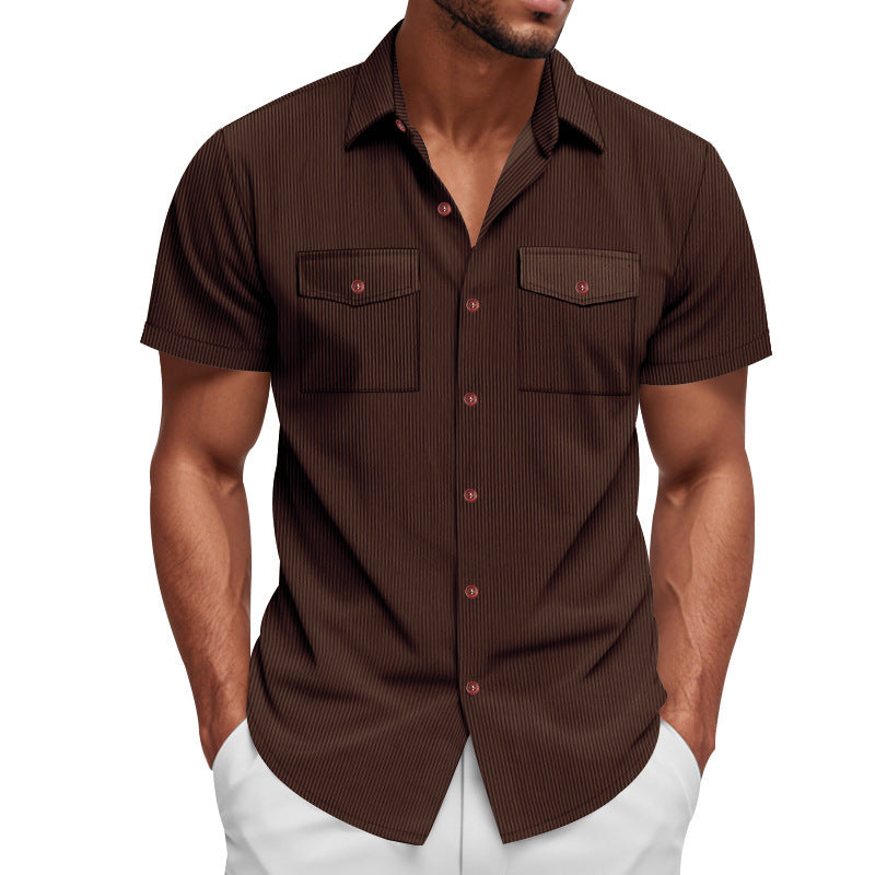 Men Vertical Striped Spread Collar Casual Shirt
