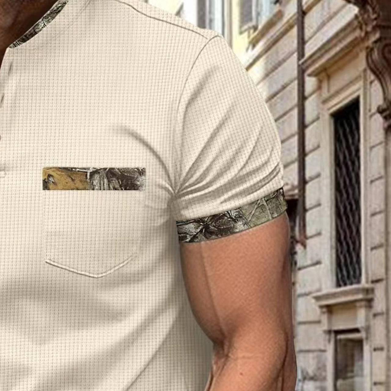 Short Sleeves Mandarin Collar T-shirt
